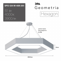 Светильник светодиодный Geometria ЭРА Hexagon SPO-124-W-40K-051 51Вт 4000К 3900Лм IP40 800*800*80 белый подвесной'